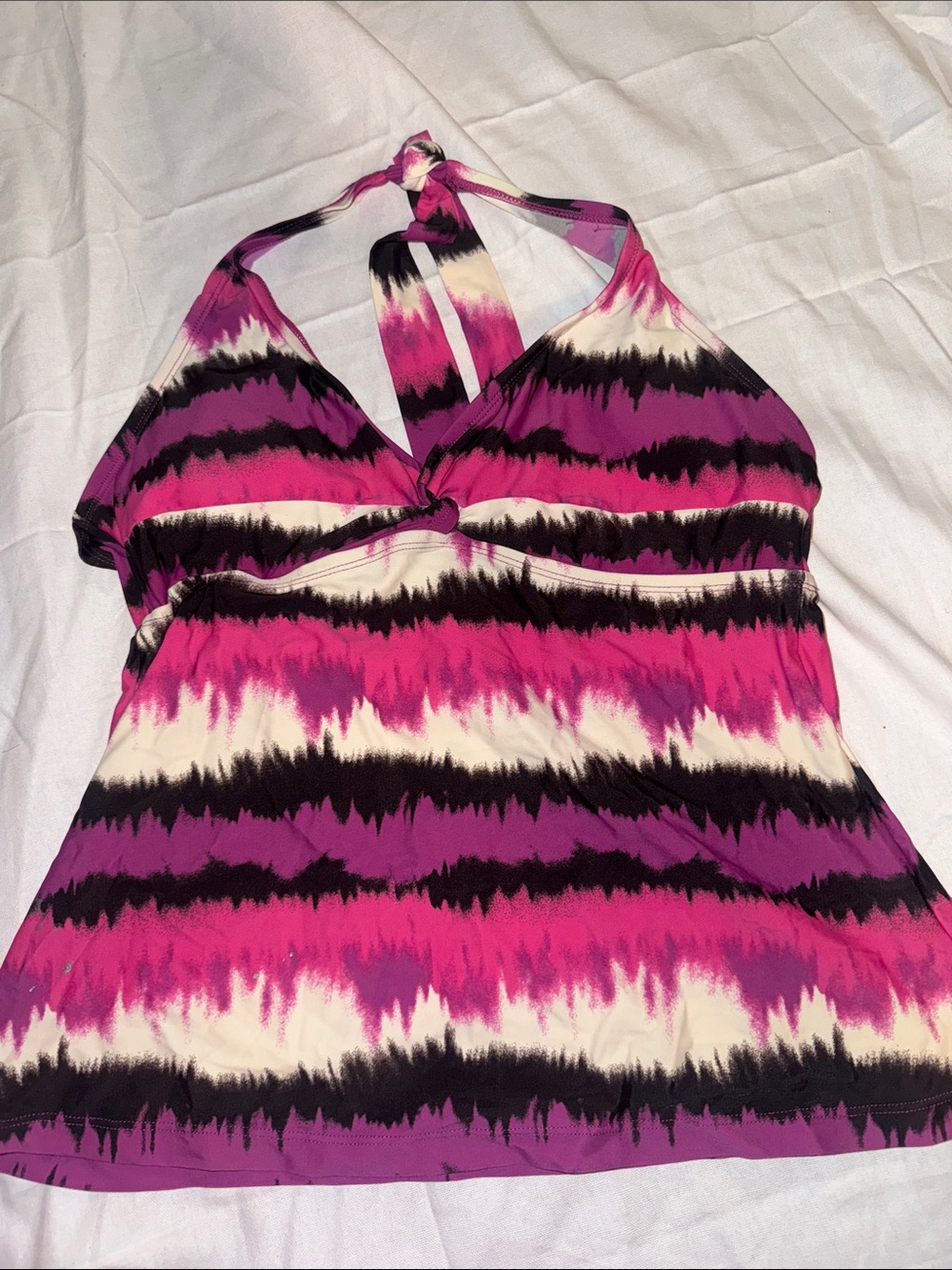 Women's Halter Tankini Top - Pink & Purple Stripe